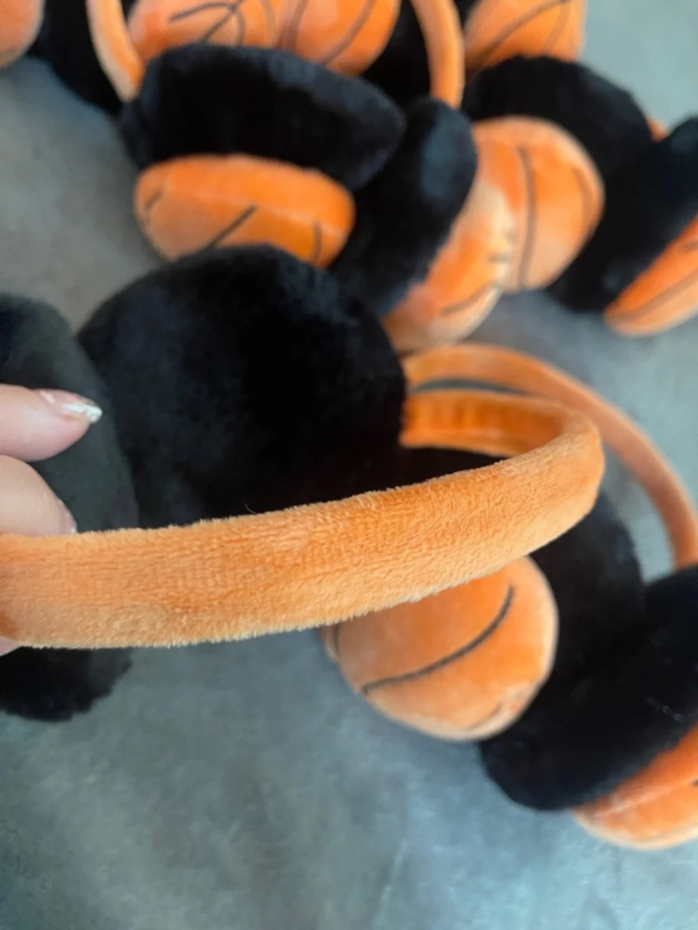Six Plush Basketball Ear Muffs - Orange & Black super soft nwt